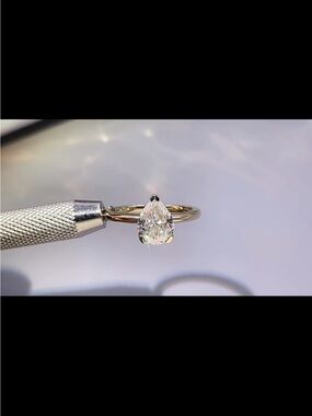 2ct Pear Crushed Ice Moissanite Ring in 10K Yellow Gold size 6.5